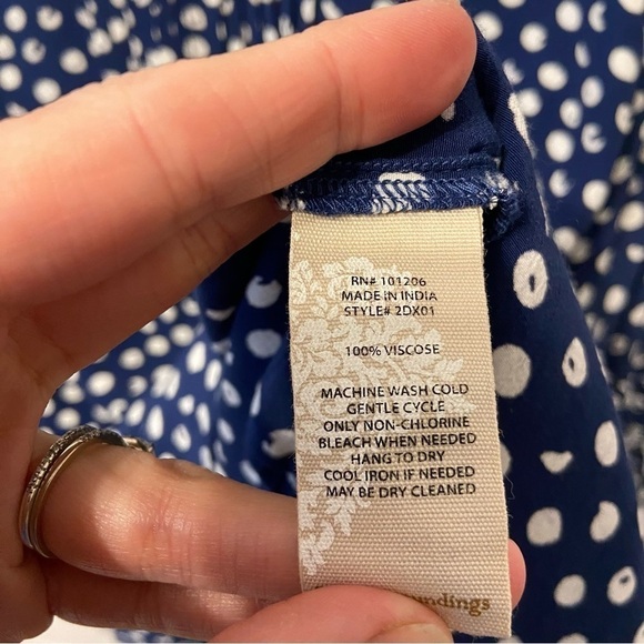 Soft Surroundings | Sonrisa Blue Polka Dot Ruffle Sleeve Blouse Size Large - Picture 8 of 10